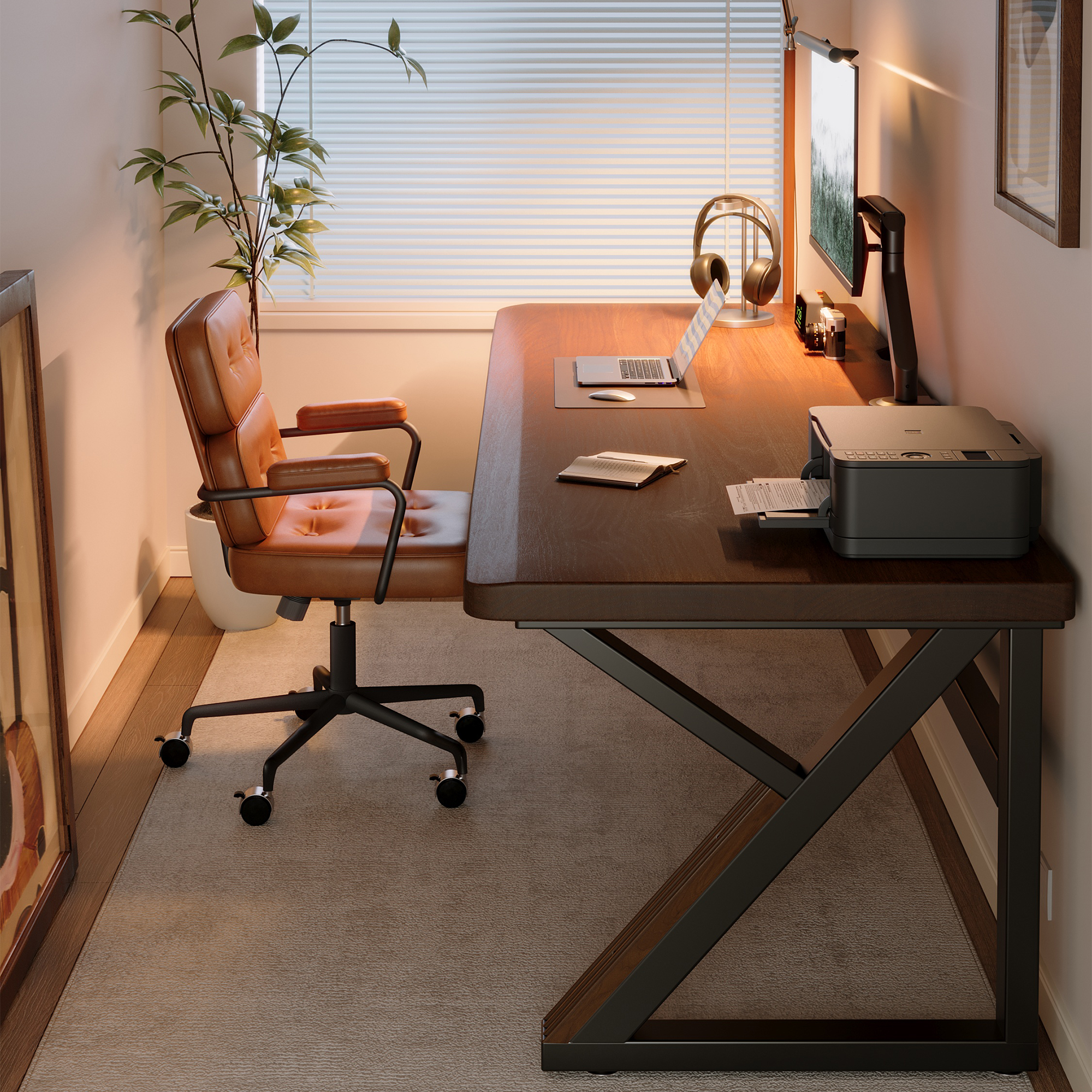 Solid Wood 55.1-Inch Extra Long Desk,Thickened Desk,Two Person Double Desk for Home Office, Wooden Long Computer Desk,Writing