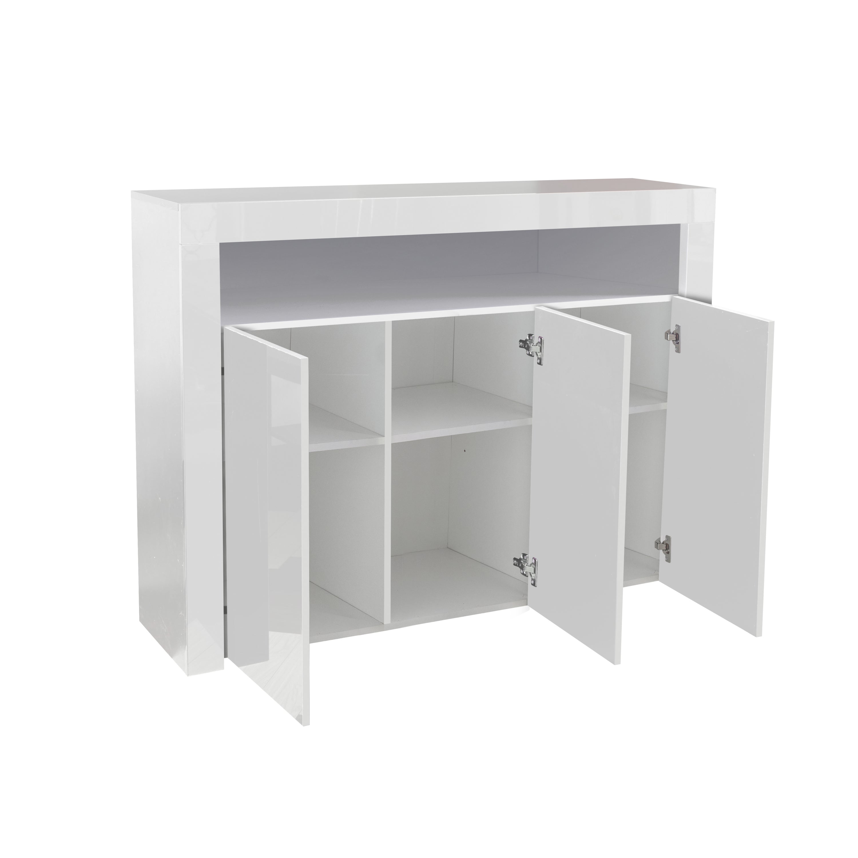 Living Room Sideboard Storage Cabinet WHITE  High Gloss with LED Light, Modern Kitchen Unit Cupboard Buffet Wooden Storage Display Cabinet TV Stand with 3 Doors for Hallway Dining Room - Grand Goldman Shop