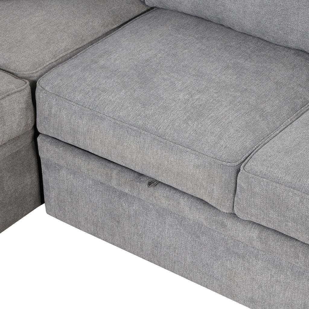 Modern Sleeper Sofa Bed with Storage Ottoman, Gray Linen, 84.75' L Shape Couch for Living Room or Apartment - Grand Goldman Shop