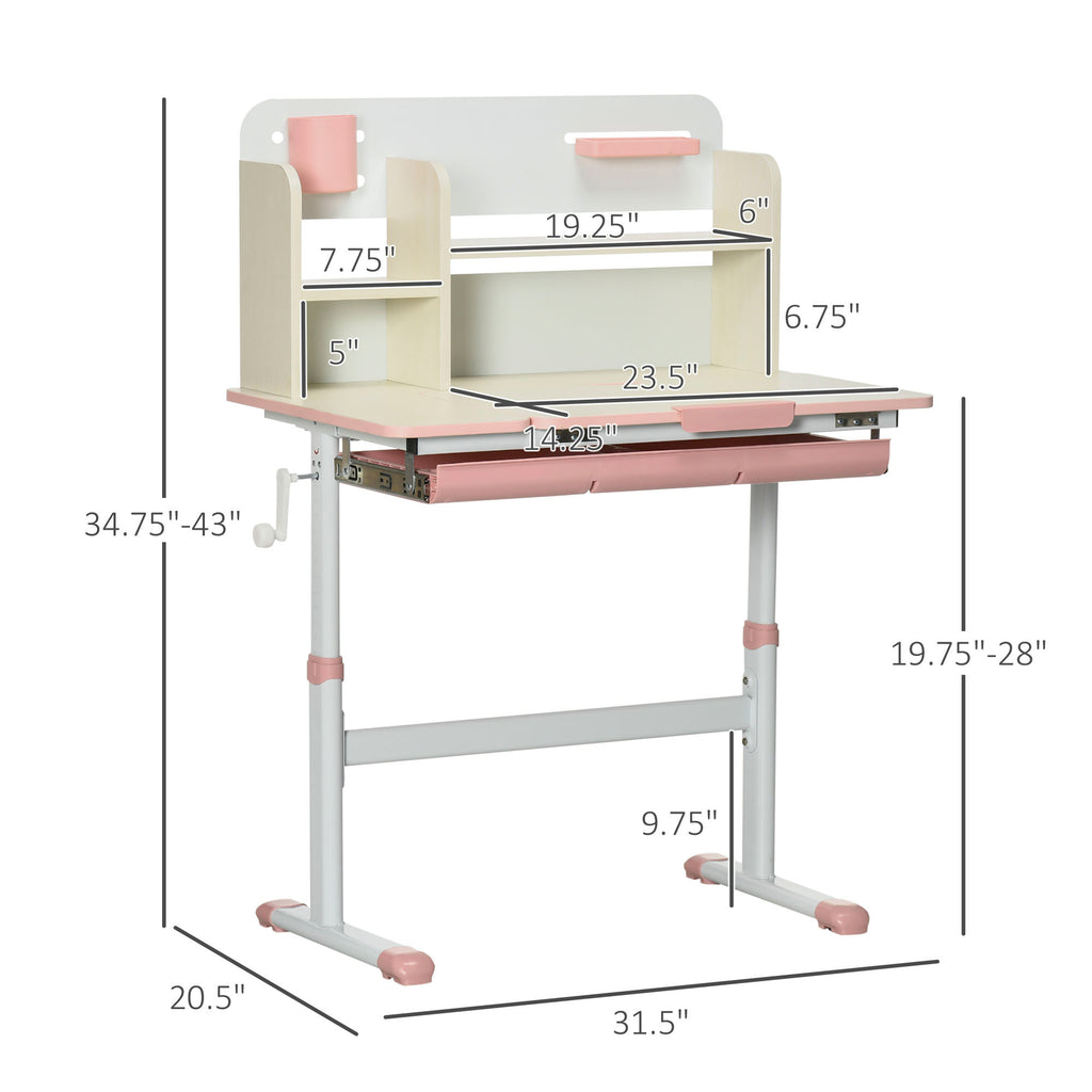 Wooden Kids Study Desk, Height Adjustable Children School Study Table, Student Writing Desk with Tilt Desktop, Drawer, Storag