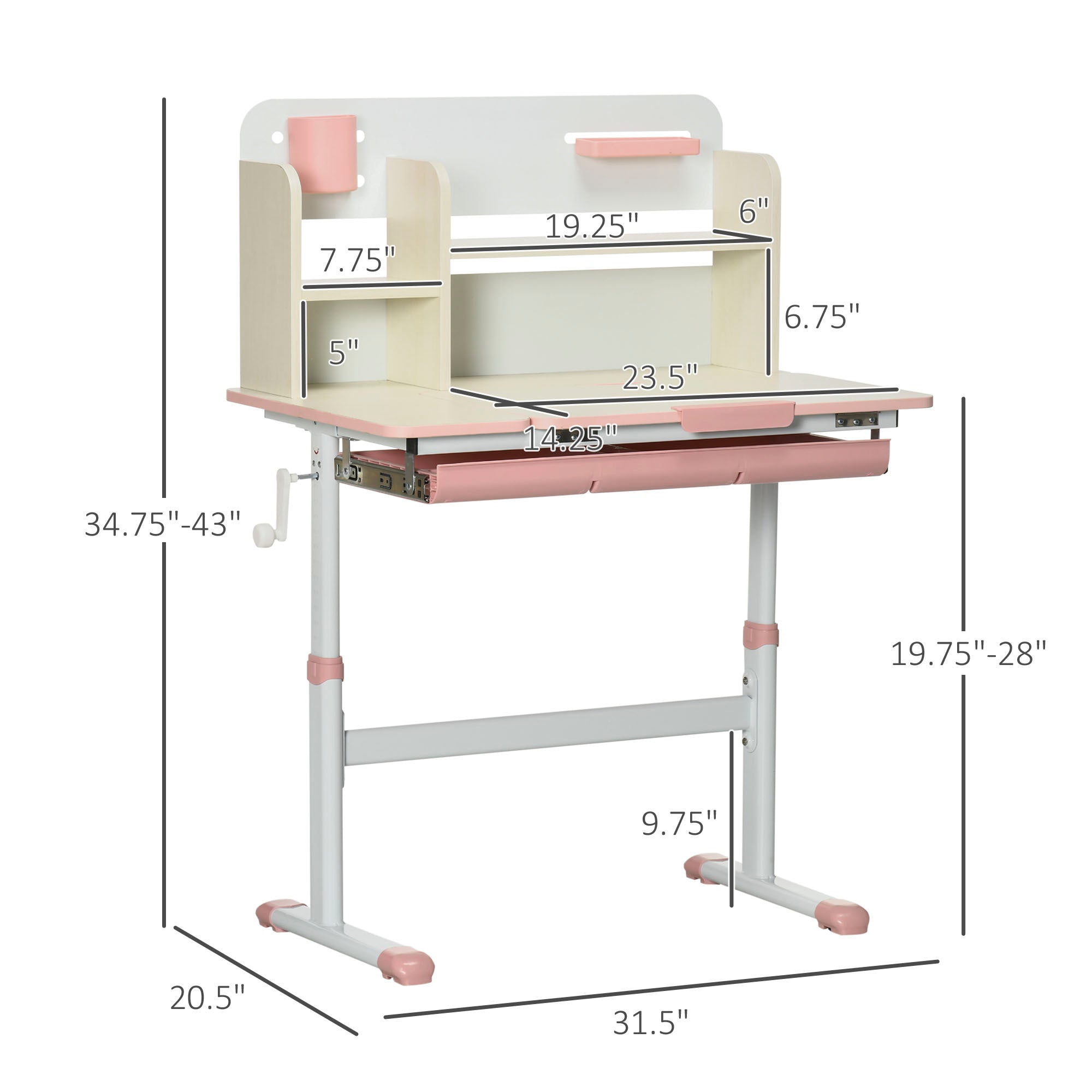 Wooden Kids Study Desk, Height Adjustable Children School Study Table, Student Writing Desk with Tilt Desktop, Drawer, Storag