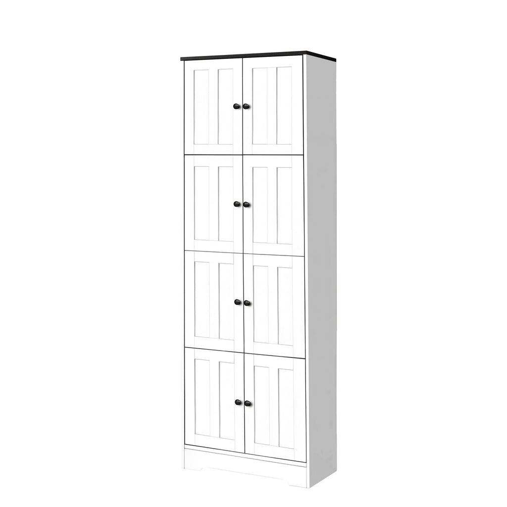 Tall Storage Cabinet with 8 Doors and 4 Shelves, Wall Storage Cabinet for Living Room, Kitchen, Office, Bedroom, Bathroom, White - Grand Goldman Shop
