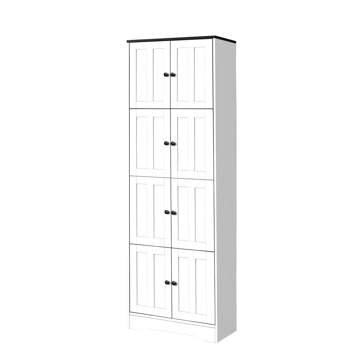 Tall Storage Cabinet with 8 Doors and 4 Shelves, Wall Storage Cabinet for Living Room, Kitchen, Office, Bedroom, Bathroom, White - Grand Goldman Shop