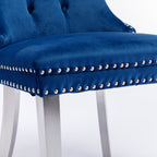 Nikki Collection Modern, High-end Tufted Solid Wood Contemporary Velvet Upholstered Dining Chair with Chrome Stainless Steel Plating Legs,Nailhead Trim,Set of 2,Blue and Chrome, SW1701BL - Grand Goldman Shop