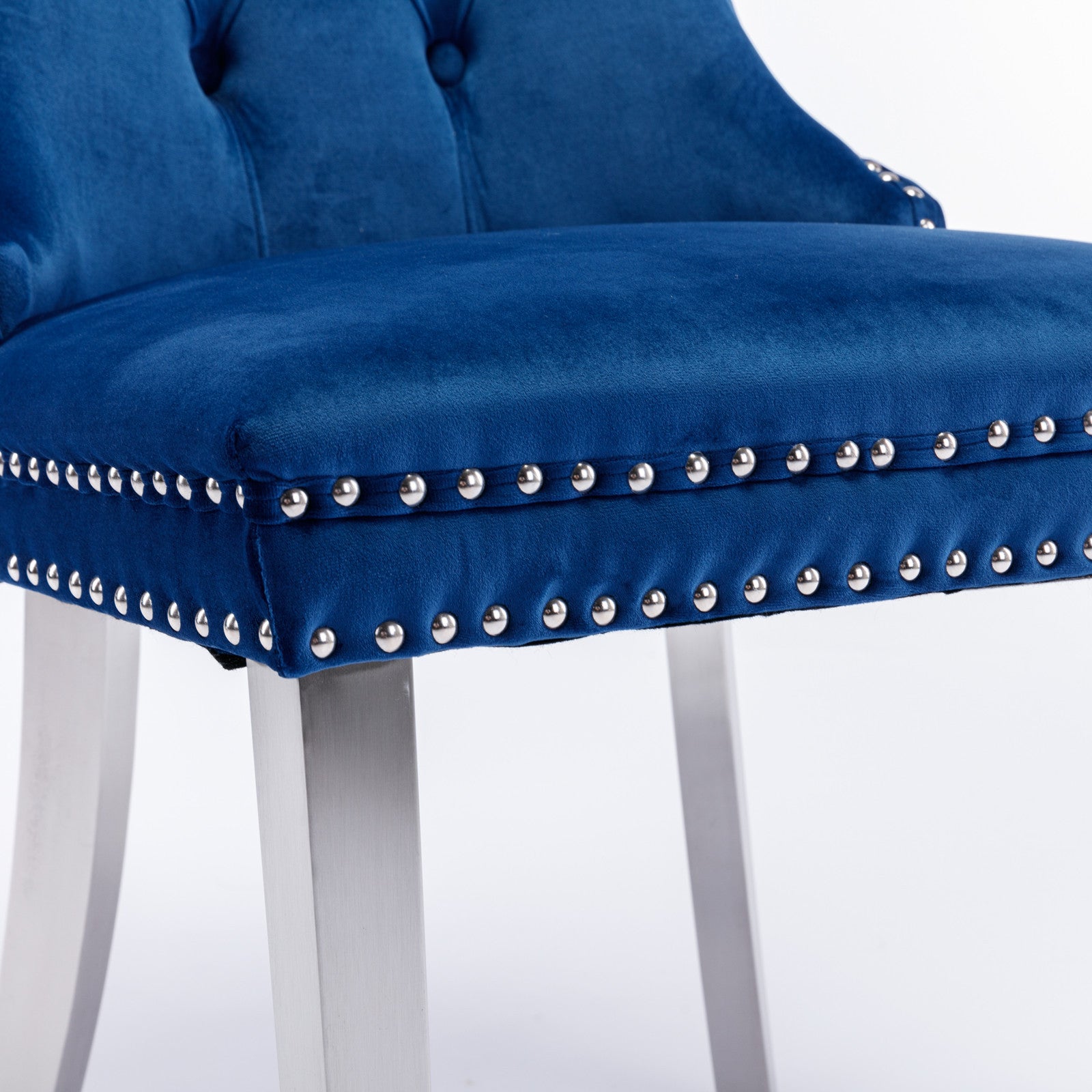 Nikki Collection Modern, High-end Tufted Solid Wood Contemporary Velvet Upholstered Dining Chair with Chrome Stainless Steel Plating Legs,Nailhead Trim,Set of 2,Blue and Chrome, SW1701BL - Grand Goldman Shop