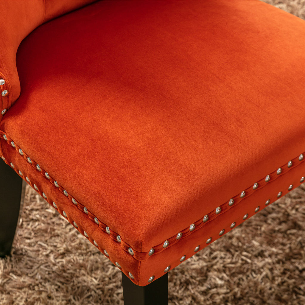 Nikki Collection Modern, High-end Tufted Solid Wood Contemporary Velvet Upholstered Dining Chair with Wood Legs Nailhead Trim 2-Pcs Set, Orange, SW2001OG - Grand Goldman Shop
