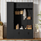 VIBE HAUS 79'' Tall Modern Hall Tree with Shoe Storage, 4-in-1 Entryway Bench with 6 Cabinets, 4 Coat Hooks & Adjustable Shelf for Hallway, living room, Black - Grand Goldman Shop