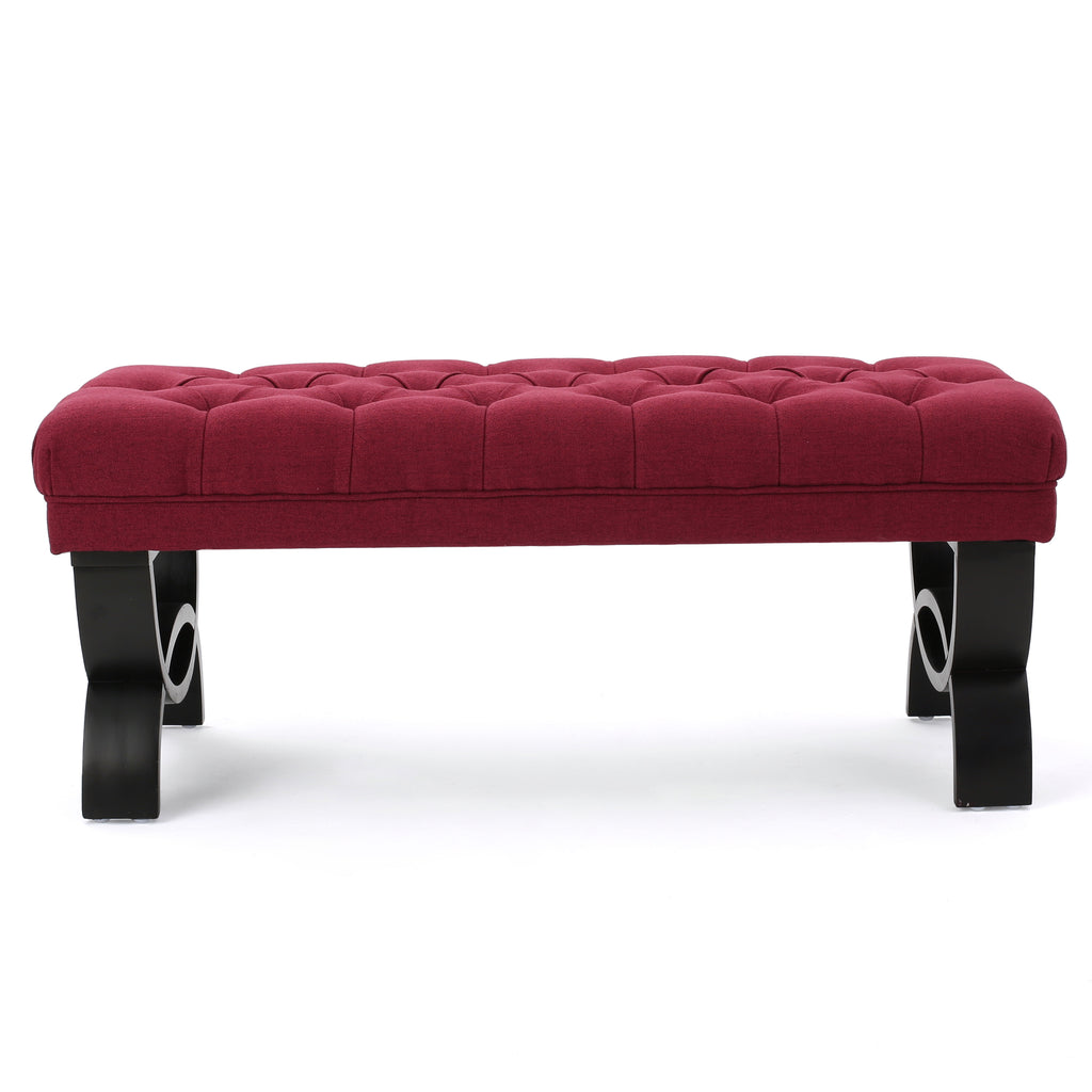 HILTON Ottoman Bench with Button Tufting and Half-Circle Legs in Red Fabric - Grand Goldman Shop