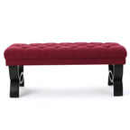 HILTON Ottoman Bench with Button Tufting and Half-Circle Legs in Red Fabric - Grand Goldman Shop