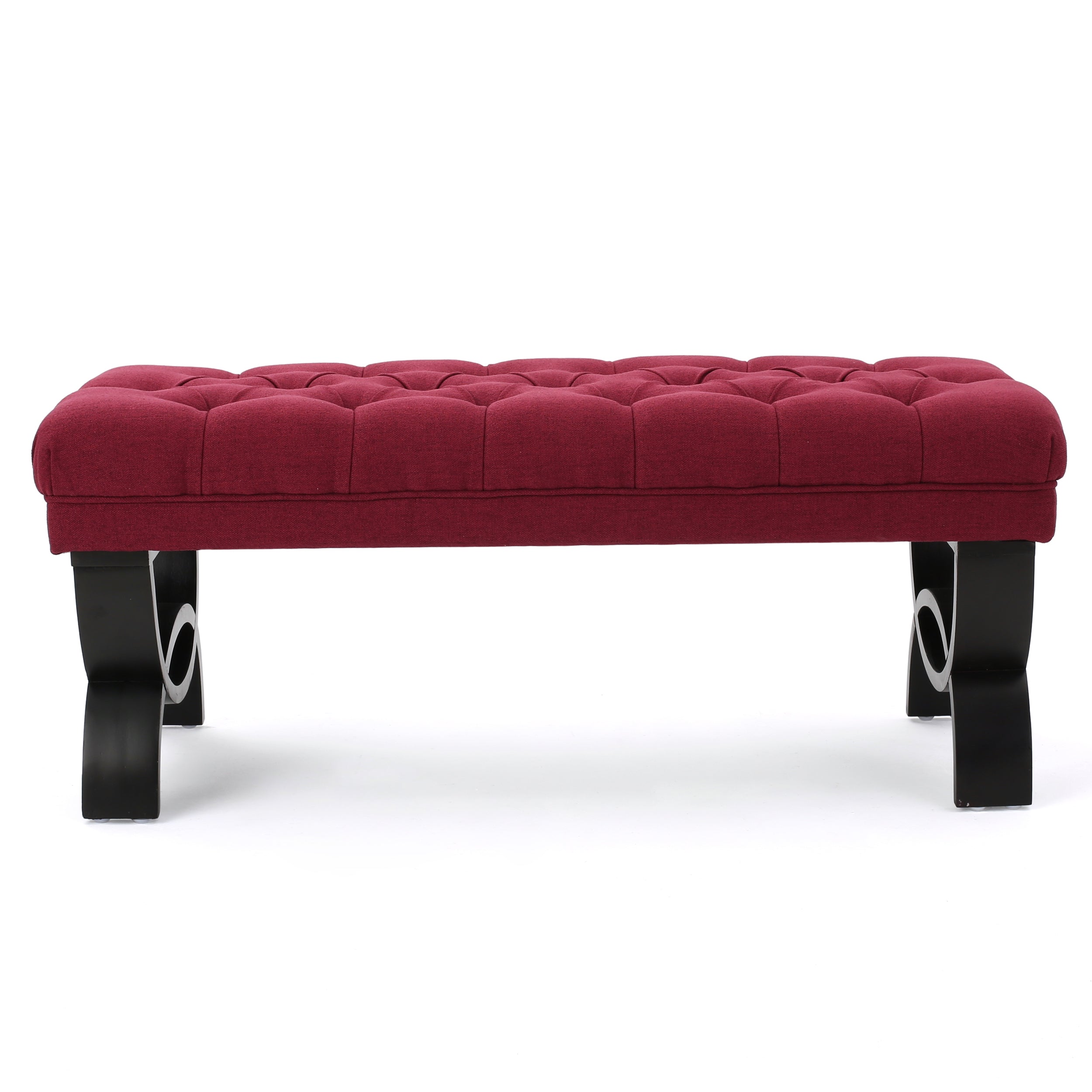 HILTON Ottoman Bench with Button Tufting and Half-Circle Legs in Red Fabric - Grand Goldman Shop