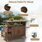 54.33' Farmhouse Rolling Outdoor Kitchen Cart, Solid Wood Frame with Stainless Steel Top, Spice Rack, Towel Rack, Lockable Wheels & Multi-Functional Storage for Patio, Backyard BBQ & Kitchen - Grand Goldman Shop