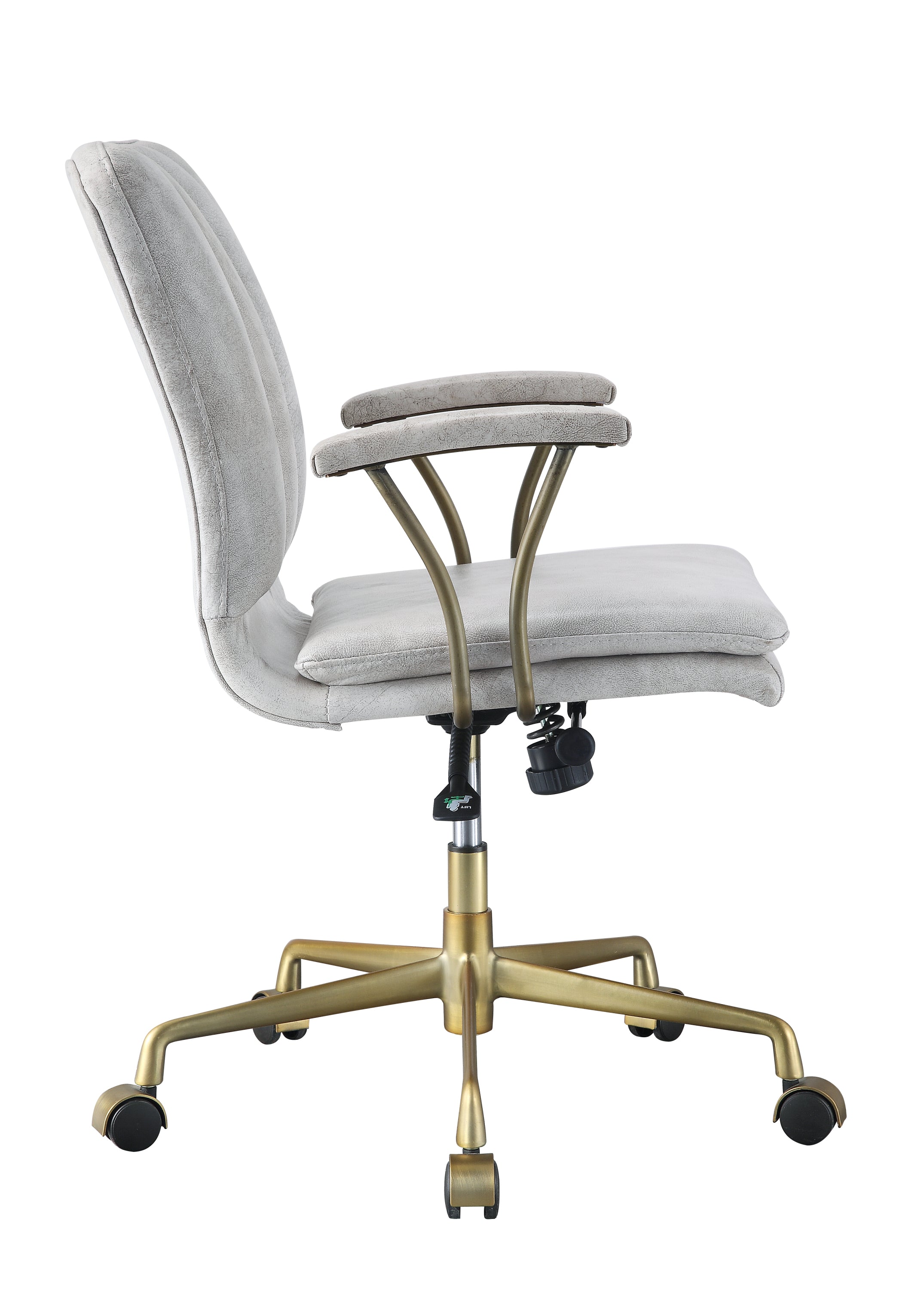 Damir Vintage White Top Grain Leather & Chrome Finish Office Chair | Premium Home Decor - Grand Goldman