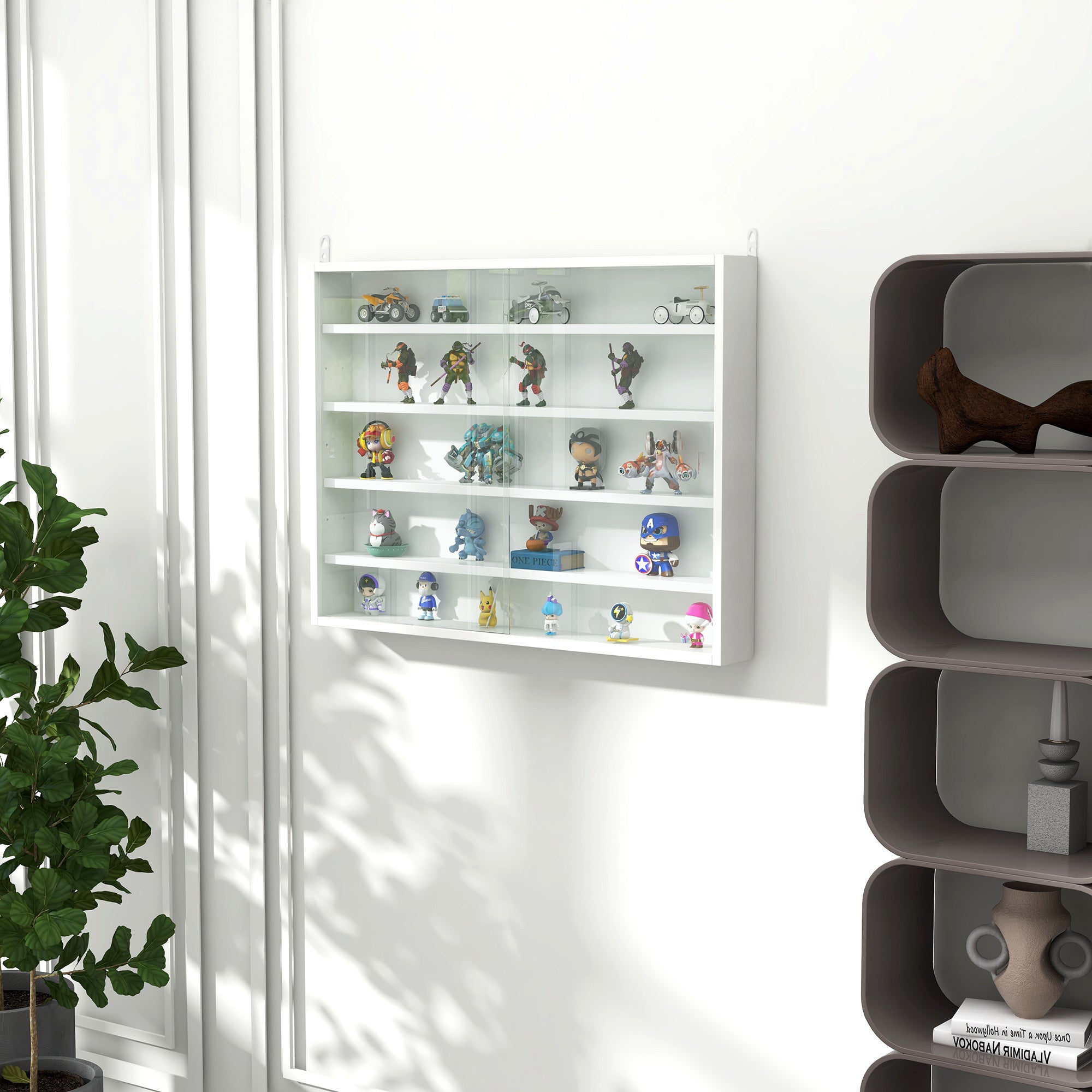 5-Tier Display Cabinet, Glass Display Case with 2 Doors and Adjustable Shelves, Wall-Mounted, White - Grand Goldman Shop
