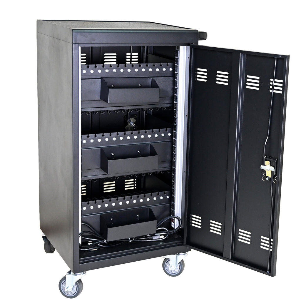 45 Bay Mobile School Charging Cart Station for Chromebook, Tablet and Laptop Computer with Power Strip Included - Black - Gra