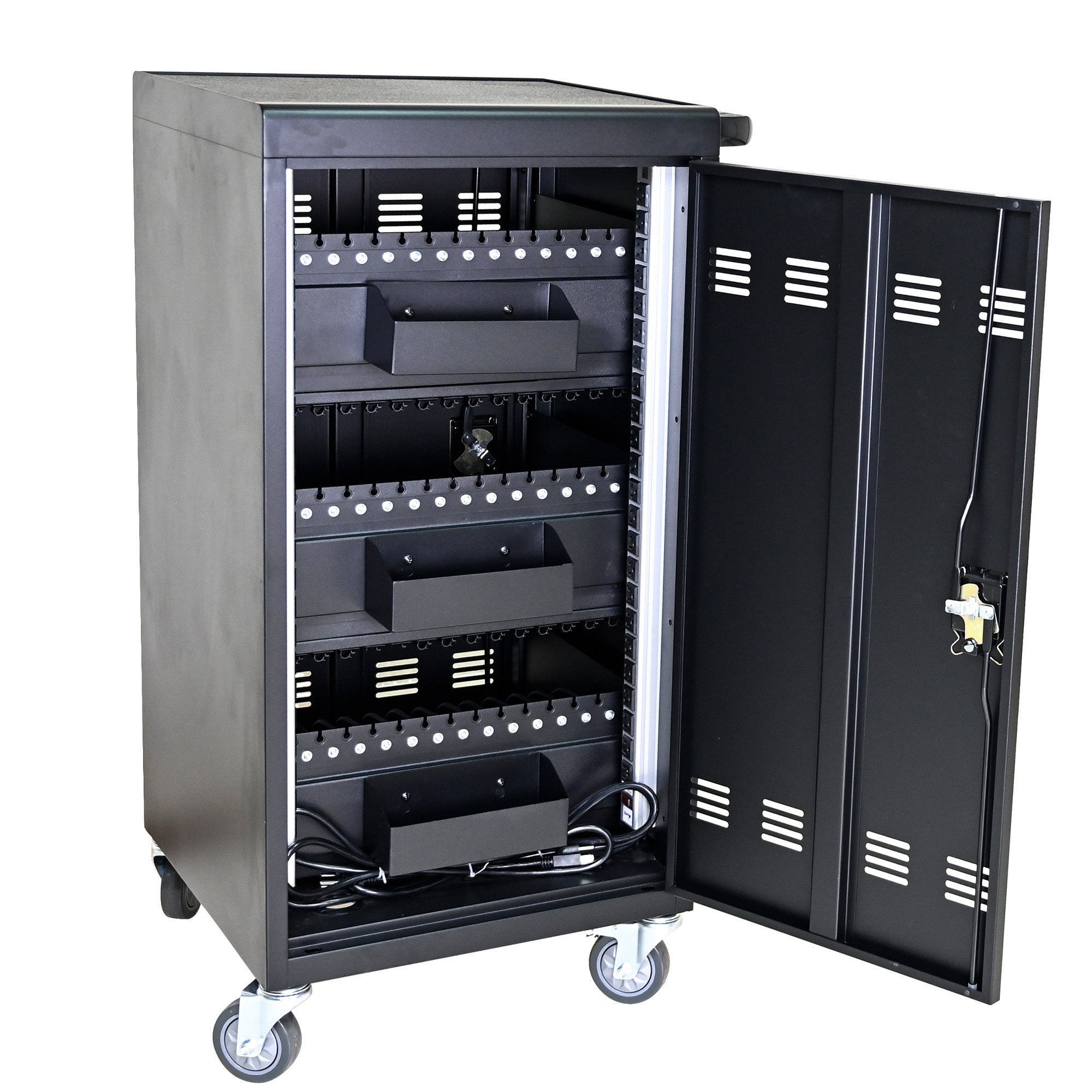 45 Bay Mobile School Charging Cart Station for Chromebook, Tablet and Laptop Computer with Power Strip Included - Black - Gra