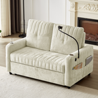 Modern 53.9' Loveseat Pull-out Sofa Bed with Adjustable Backrest, Cup Holders, Charging Ports & Side Storage in Beige Chenille - Grand Goldman Shop