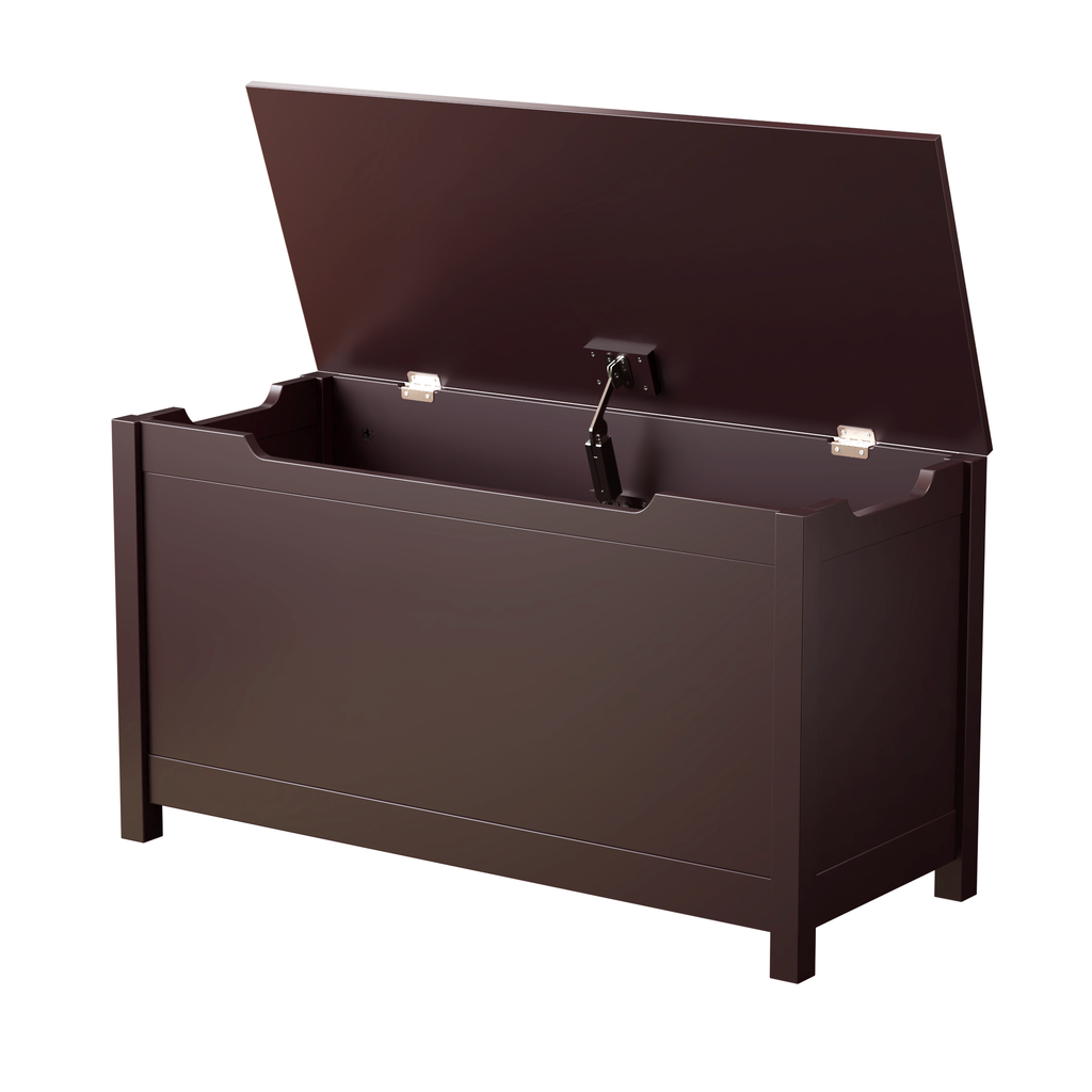 Kids Wooden Toy Box Storage with Safety Hinged Lid for Ages 2+ (Coffee) - Grand Goldman