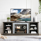 Large TV Stand TV Desk Storage Rack with Faux Stacked Stone Surround,Media Console Table with Large Storage Cabinet,Modern TV Media Entertaionment Stand,GREY, 70.12'W*15.35'D*25.83'H - Grand Goldman Shop