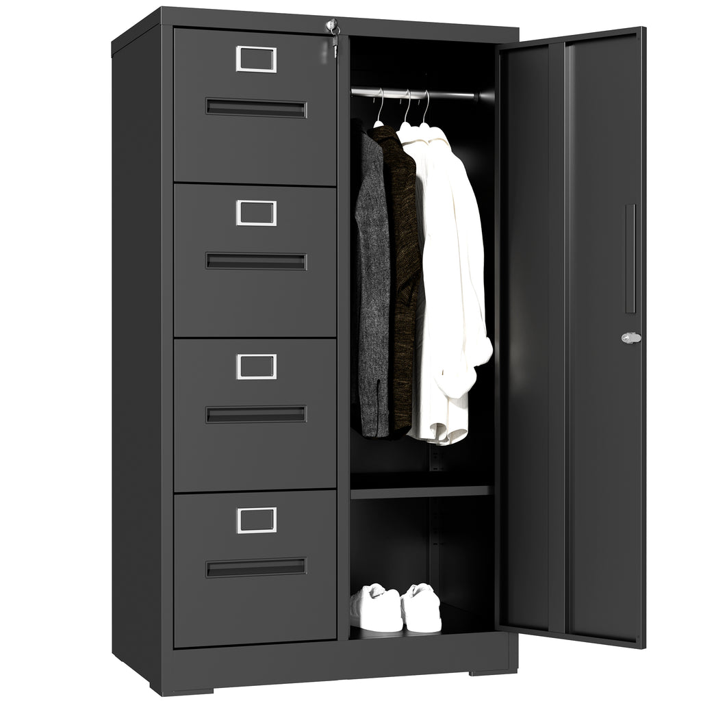 Metal Storage Vertical Filing Cabinet with Lock, Steel File Locker with 4 Drawers and 1 door for School, Living Room, Bedroom