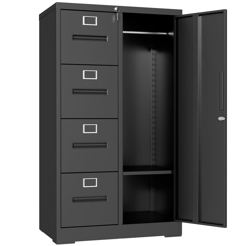 Metal Storage Vertical Filing Cabinet with Lock, Steel File Locker with 4 Drawers and 1 door for School, Living Room, Bedroom