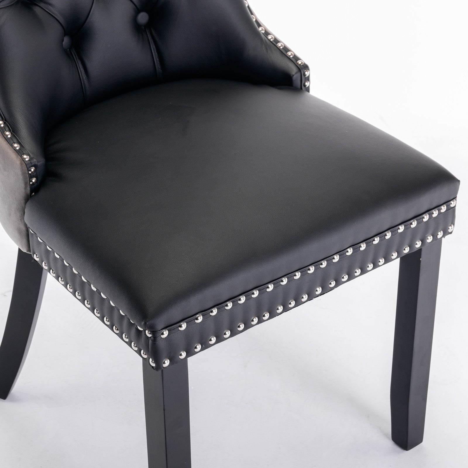 A&A Furniture,Nikki Collection Modern, High-end Tufted Solid Wood Contemporary PU and Velvet Upholstered Dining Chair with Wood Legs Nailhead Trim  2-Pcs Set，Black+Gray, SW2101BG - Grand Goldman Shop