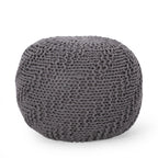 Hazel Modern Knitted Cotton Yarn Round Pouf with Eco-Friendly PET Fibers, Dark Grey, 20 x 20 inches - Grand Goldman Shop
