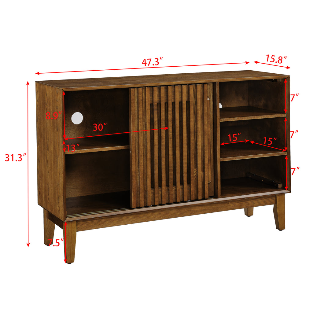 47.3' Sideboard Buffet Cabinet with Storage, Farmhouse Fluted Sideboard with 2 Doors & Solid Wood Feet, TV Media Console, Storage Cabinet for Kitchen Dining Living Room Entryway Hallway, Walnut - Grand Goldman Shop