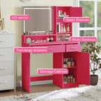Vanity Desk with Mirror and LED Light Strip,Dressing Table with Large Drawer, 3 Level Storage Dresser & 3 Lighting Modes Adjustable Brightness, Suitable for Bedroom(Rose Pink) - Grand Goldman Shop
