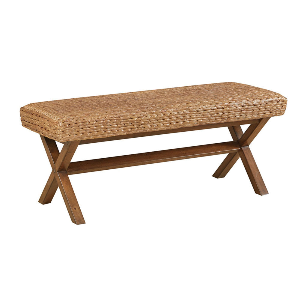 The Bench with Water Hyacinth Seat and Mahogany Base, Chestnut Finish, 45' Width - Grand Goldman Shop