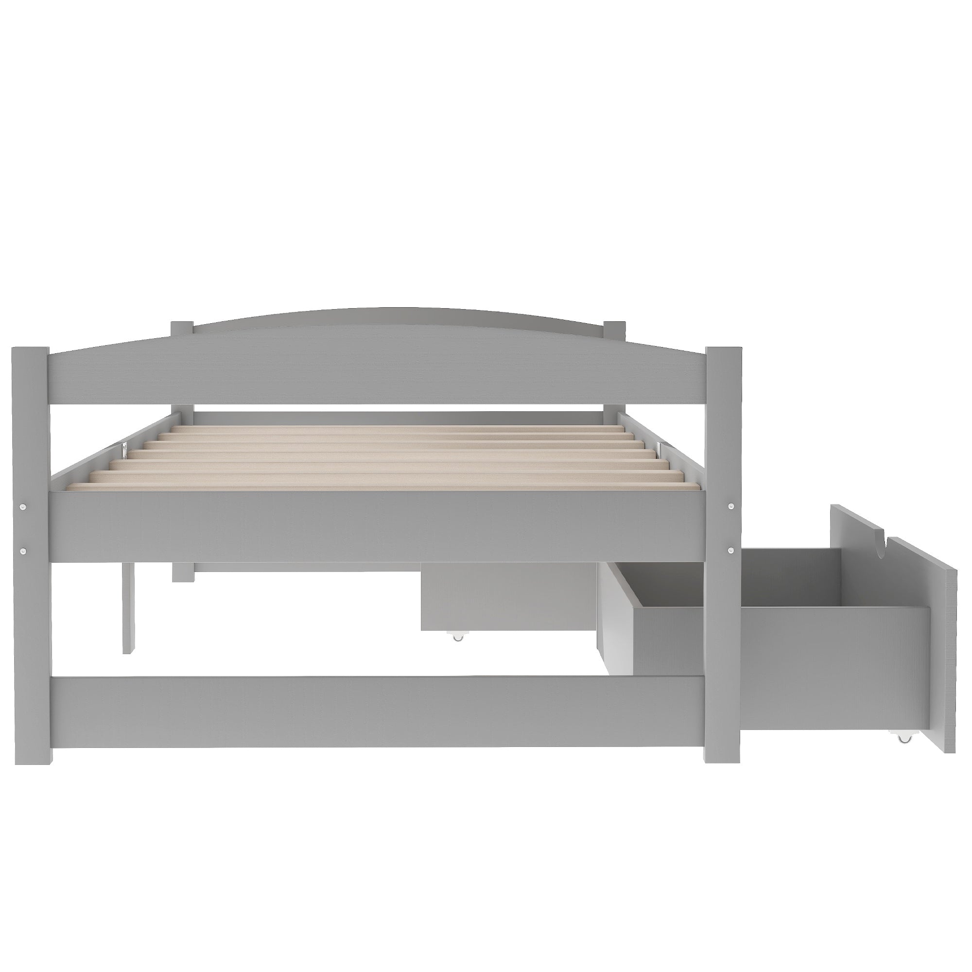 Gray Twin Size Platform Bed with Two Drawers, Pine Wood and MDF Construction - Grand Goldman Shop