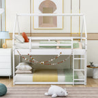Twin over Twin Low Bunk Bed with Ladder, White - Grand Goldman Shop