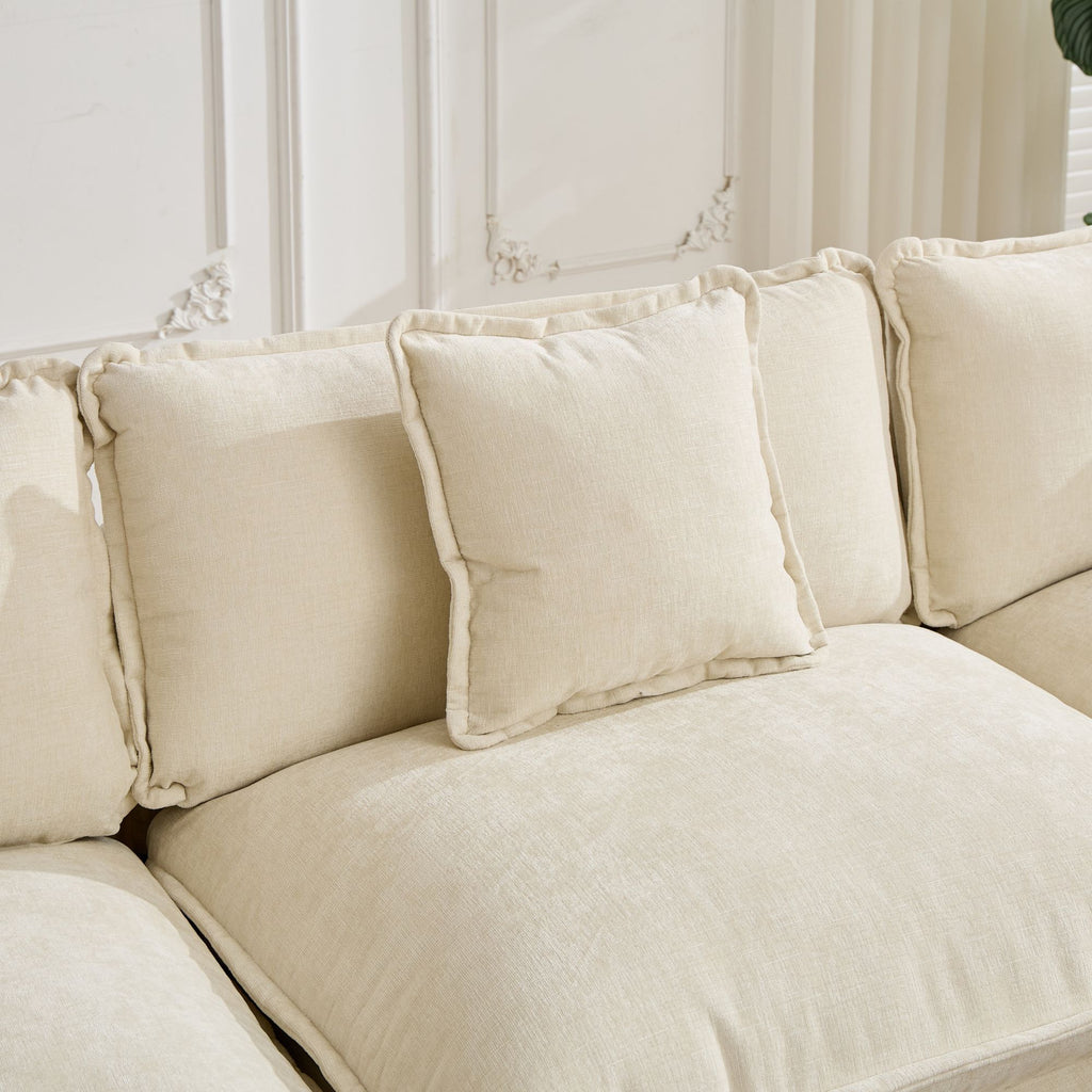 Cloud Sofa two Seats (the cushion on the armrest not included), Modern Sectional Couch, for Apartment, Comfy Double Layer Upholstered Seat Cushion, Breathable Chenille Fabric, Beige,SW504ABG - Grand Goldman Shop
