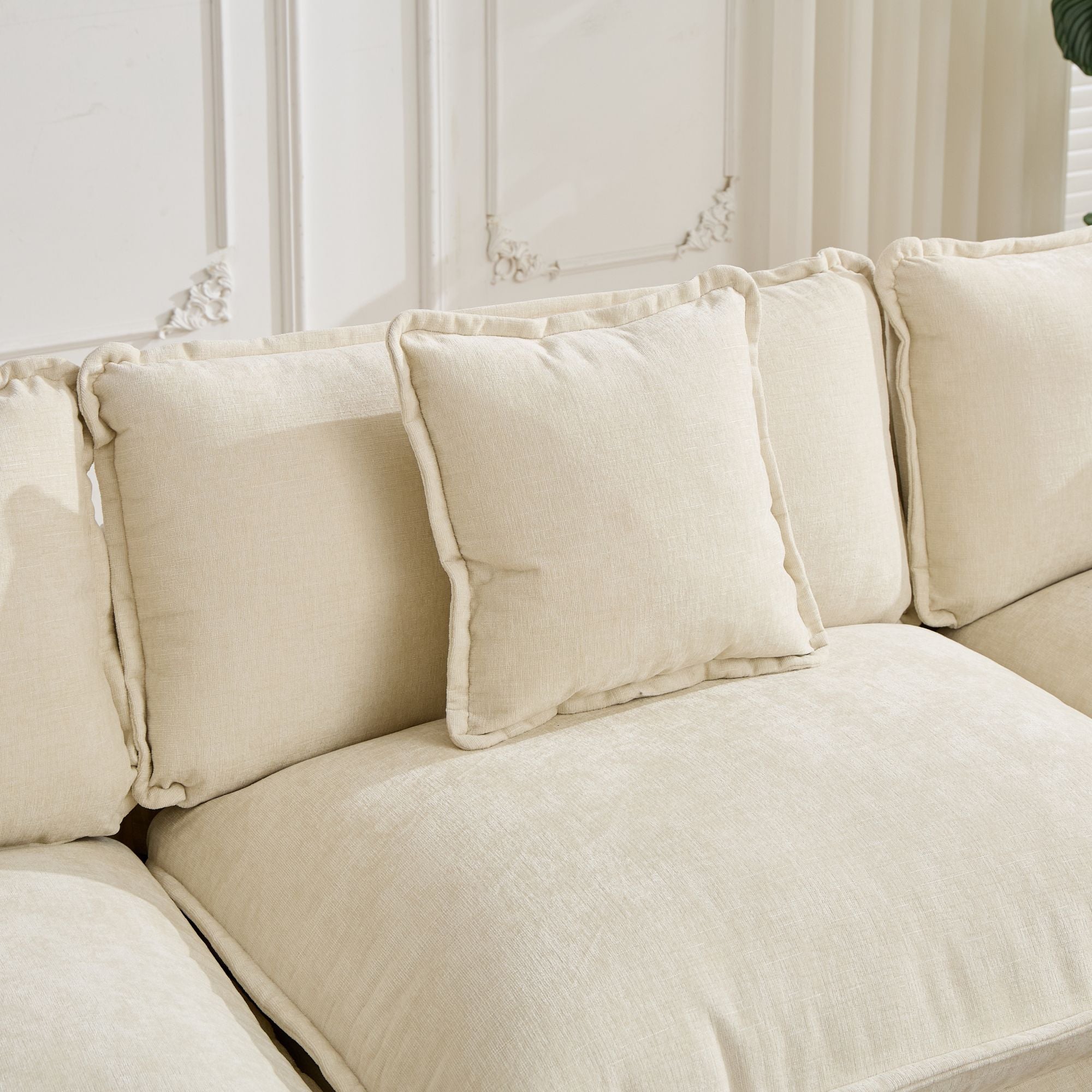 Cloud Sofa two Seats (the cushion on the armrest not included), Modern Sectional Couch, for Apartment, Comfy Double Layer Upholstered Seat Cushion, Breathable Chenille Fabric, Beige,SW504ABG - Grand Goldman Shop