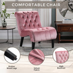 COOLMORE Modern Velvet Armless Accent Living Room Chair / Leisure Chair,Upholstered Fabric Button Comfortable Chair with Wooden Legs for Bedroom, Living Room, Office (Pink Velvet) - Grand Goldman Shop