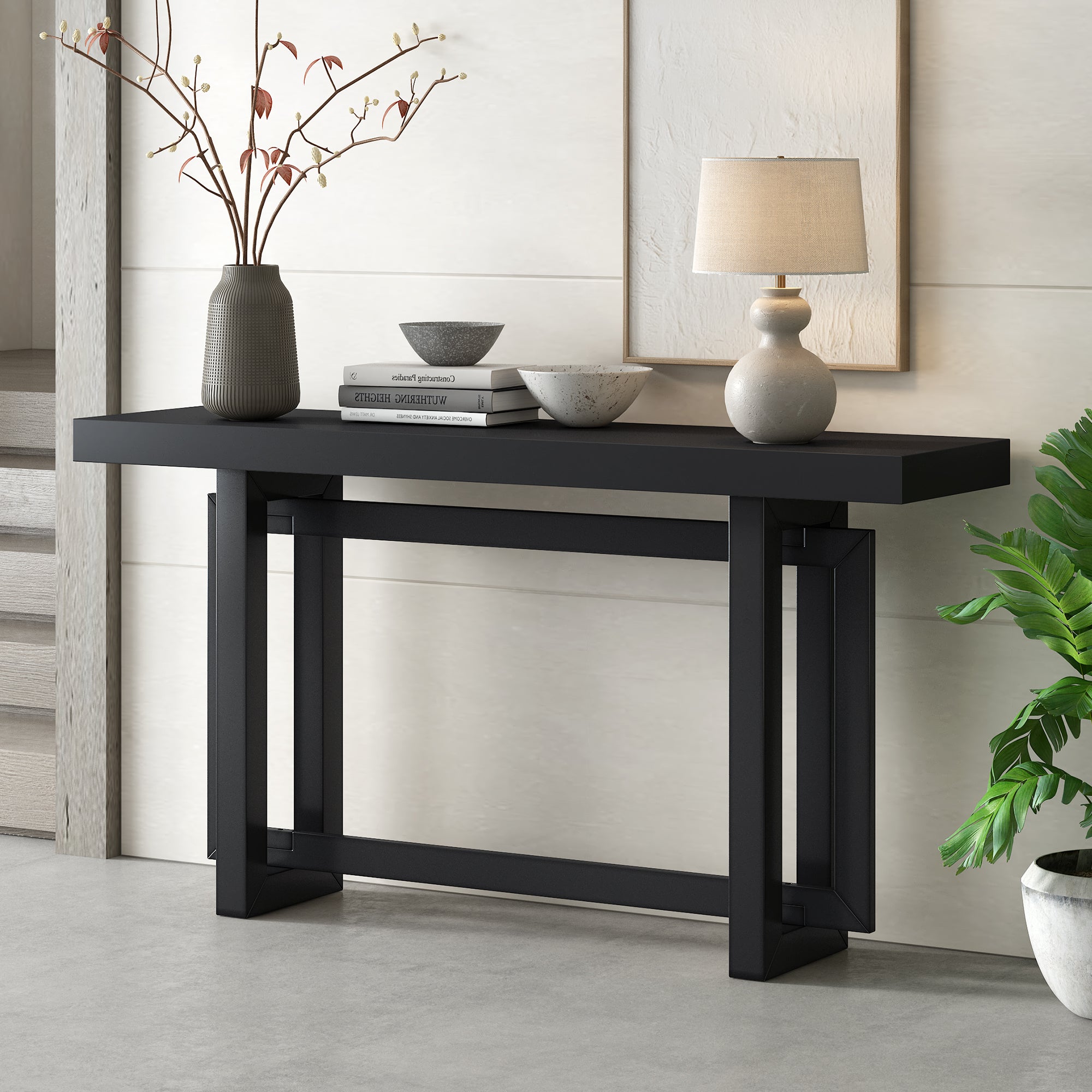 U_STYLE 59.1'' Painted Entryway Table with Pine Veneer,Unique Triple Rectangle Design Console Table with Thick Pine Wood Legs,Extra Long Sofa Table Versatile for Hallway, Living Room,Kitchen - Grand Goldman Shop