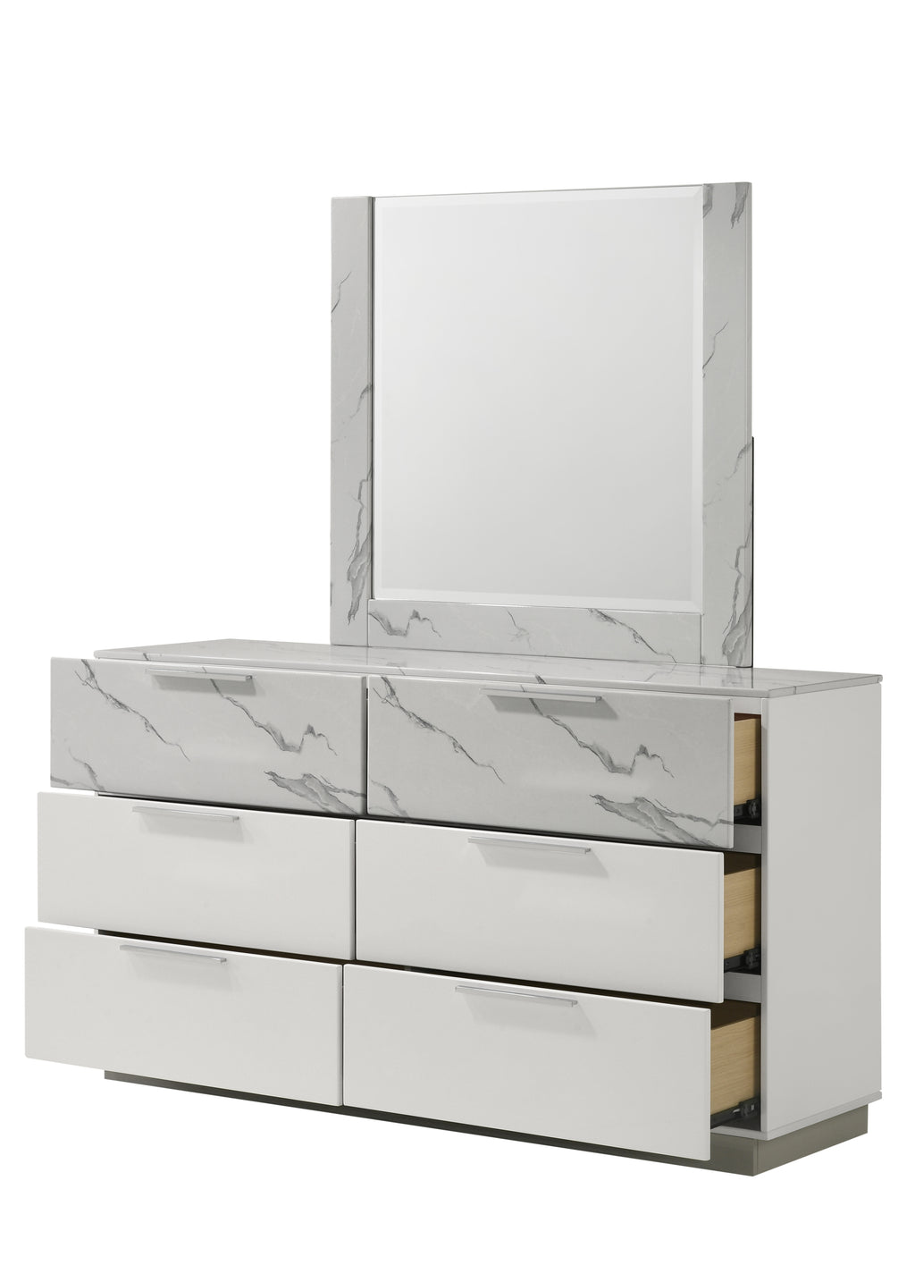 Mist Queen 4-Piece Set – Two-Tone High-Gloss Marble & Lacquer Finish with LED Lighting White - Grand Goldman Shop