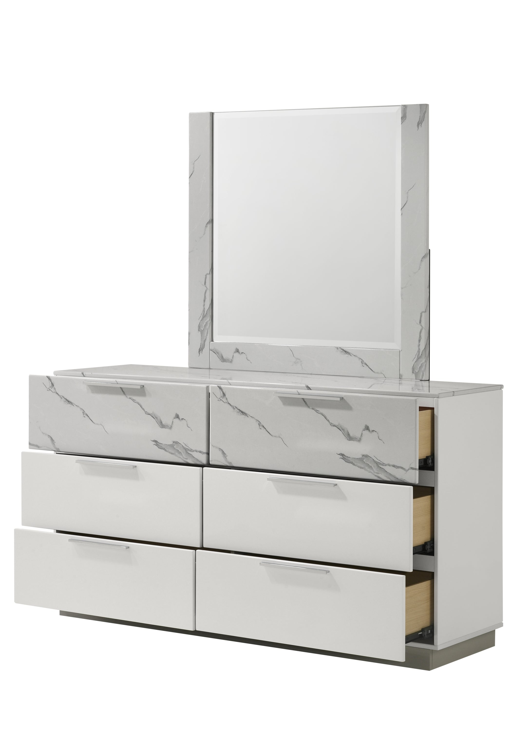 Mist Queen 4-Piece Set – Two-Tone High-Gloss Marble & Lacquer Finish with LED Lighting White - Grand Goldman Shop