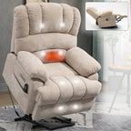 23' Seat Width and High Back Large Size Beige Chenille Power Lift Recliner Chair with 8-Point Vibration Massage and Lumbar Heating - Grand Goldman Shop