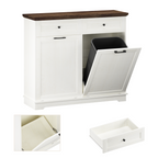 20 Gallon Tilt Out Trash Cabinet Freestanding Trash Bin Cabinet Wood Garbage Recycling Cabinet with Drawer Pet Proof Trash Can Holder for Kitchen Living Room, Antique White (Not include trash can) - Grand Goldman Shop