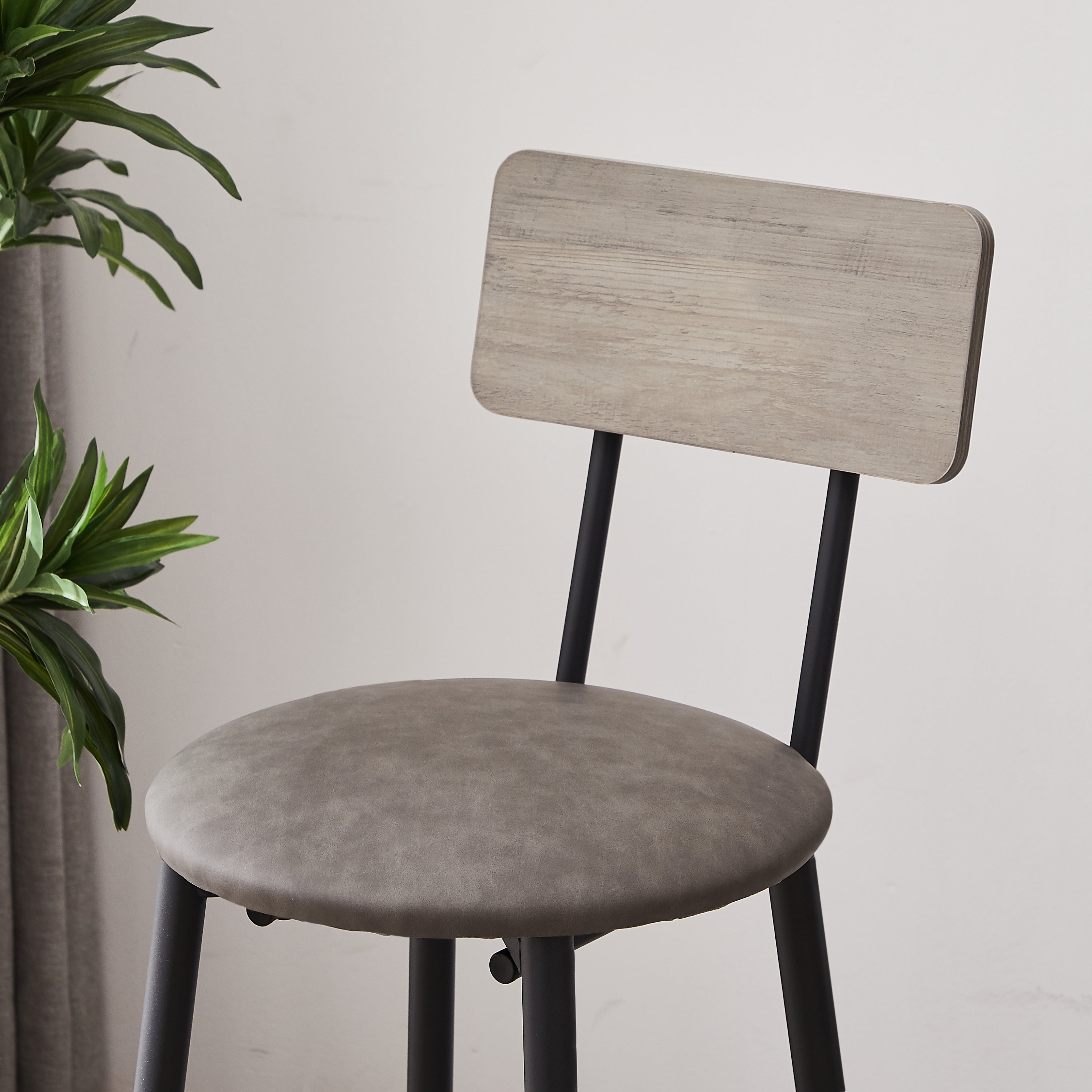 Bar Table Set with 2 Bar stools PU Soft seat with backrest, Grey, 23.62'' W x 23.62'' D x 35.43'' H - Grand Goldman Shop