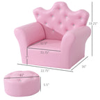 Kids Sofa Set, Children's Upholstered Sofa with Footstool, Princess Sofa with Diamond Decorations, Baby Sofa Chair for Toddle