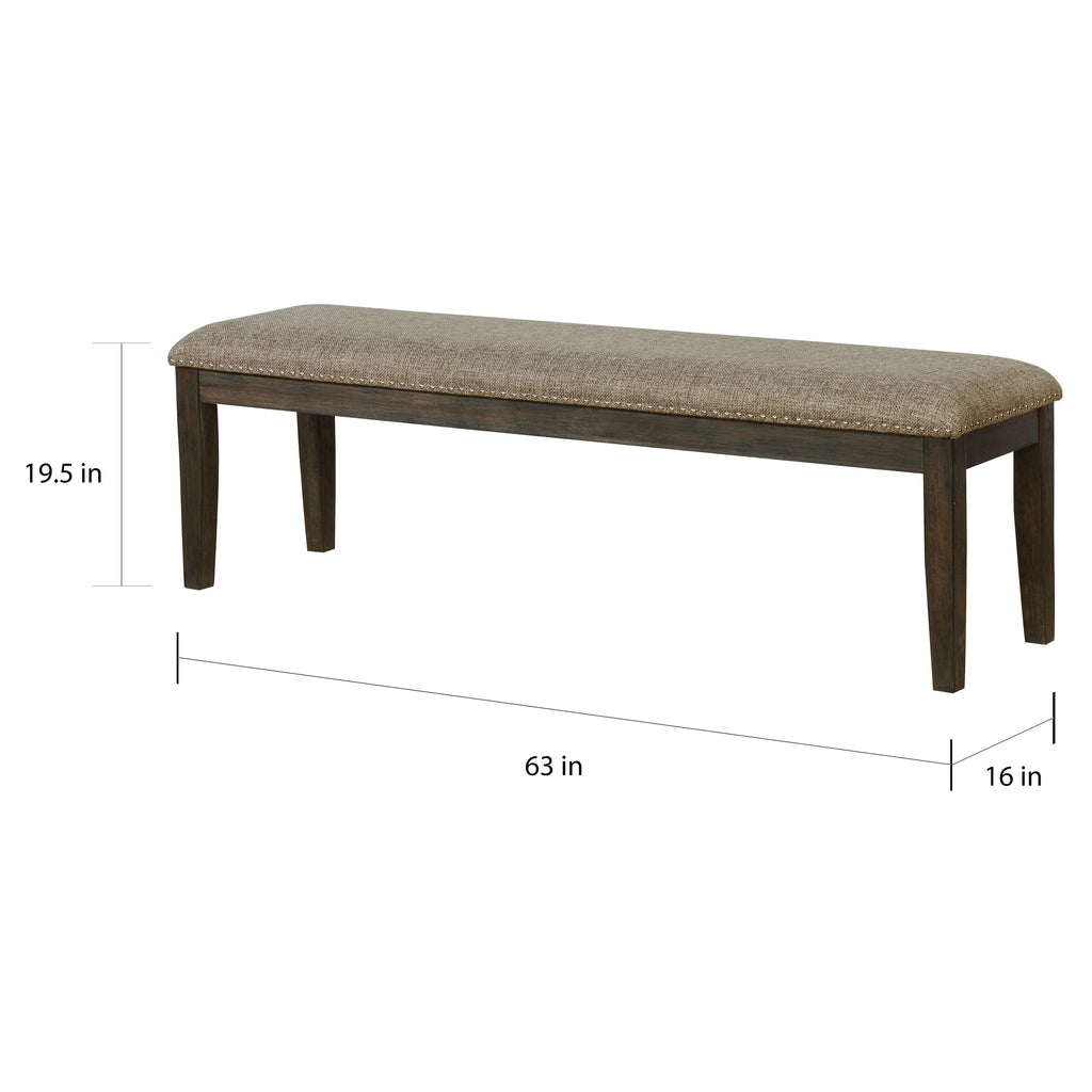 Transitional 1pc BENCH Only Espresso Warm Gray Nail heads Solid wood Fabric Upholstered Padded Seat Kitchen Rustic Dining Room Furniture - Grand Goldman Shop