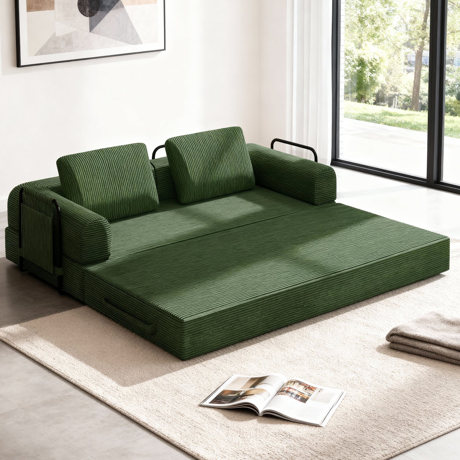 78 Inch Convertible Sleeper Sofa Bed, Futon Boneless Couch Lounge Loveseat with Pull Out Bed, No Assembly Required - Grand Goldman Shop