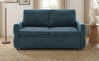Convertible Sofa Bed 62.75' Loveseat with Adjustable Backrest and USB Ports in Blue Chenille Fabric - Grand Goldman Shop