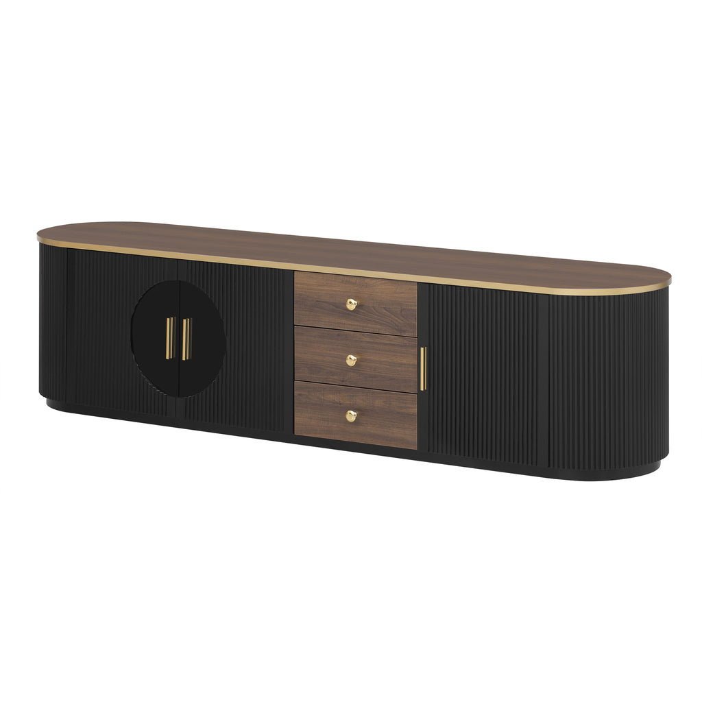 70.8'' Modern Minimalist TV Stand for TVs up to 80 Inches, Entertainment Center with 3 Drawers and 1 Shelf, Metal Handles and 2 Cabinets for Living room - Grand Goldman Shop