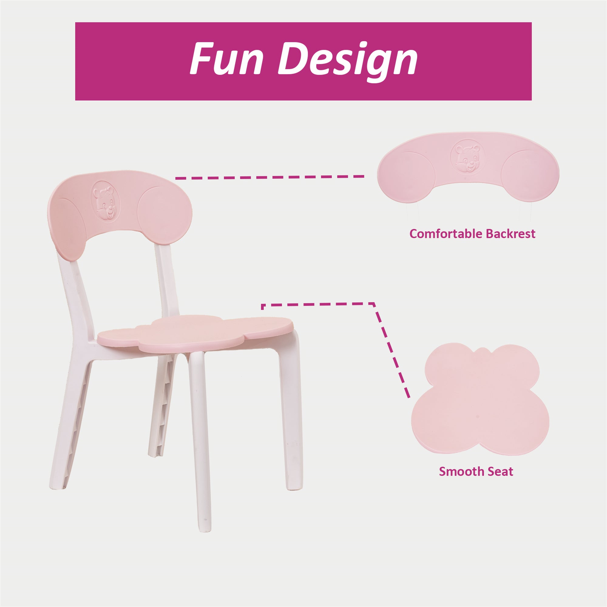 Kids Table and Chair Set, 3 Piece Toddler Table and Chair Set, Plastic Children Activity Tablefor Reading,Preschool,Drawing,T
