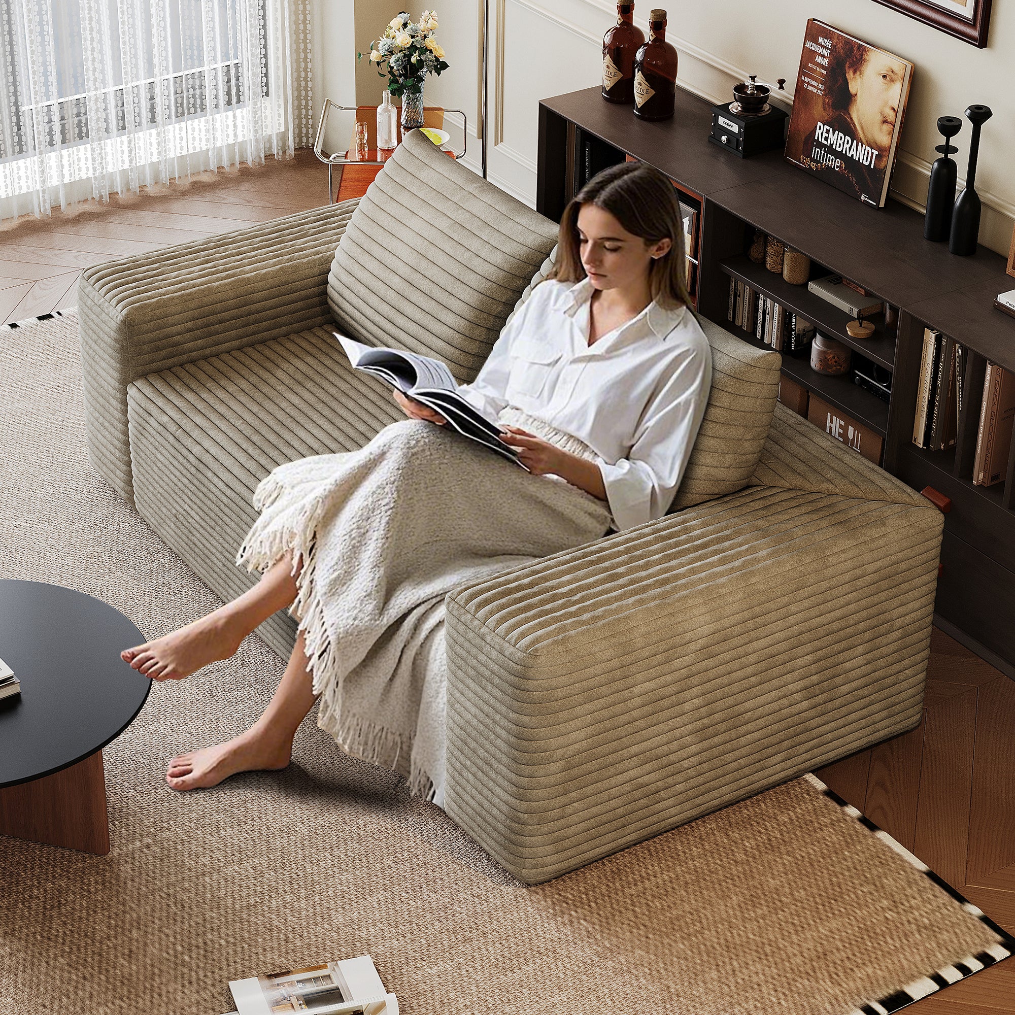 63' 2Setaser Sofa,Corduroy Fabric,Deep Seat Couches,Comfy Loveseat Sofa,No Assembly,1pcs for Living room, Bedroom,Conference room ,Apartment,Camel - Grand Goldman Shop