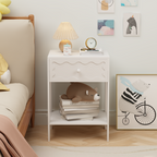 White Nightstand with Drawer and Open Shelf, Modern Wave Pattern Bedside Table, Solid Wood Frame End Table for Bedroom, Living Room, Small Spaces - Grand Goldman Shop