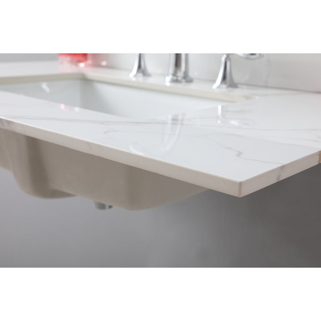 Montary 37inch bathroom vanity top stone carrara gold new style tops with rectangle undermount ceramic sink and 3 faucet hole for bathroom cabinet - Grand Goldman Shop