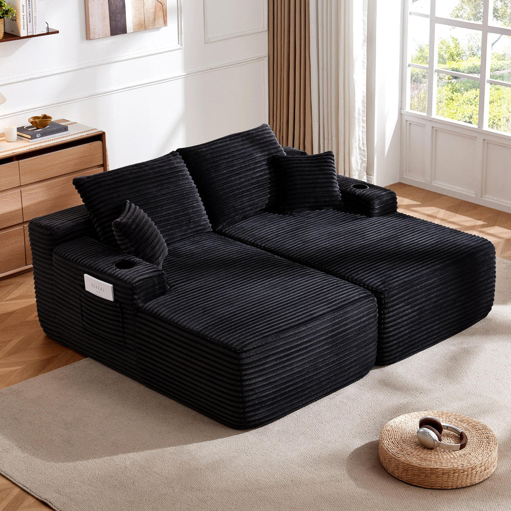 69' Cloud Sectional Couch, L-Shape Chaise with R-Shape Chaise with Deep Seat and Comfortable 2 Seater Couch for Modern Living Room,(Plush  Fabric),Black - Grand Goldman Shop